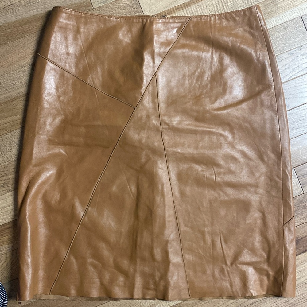 Vintage Vakko Sport Genuine Leather Skirt A-Line SIZE 14 Brown